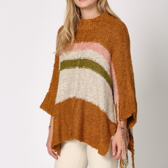 Last 1! NWT Boho fringe striped poncho Sweater - Picture 8 of 9